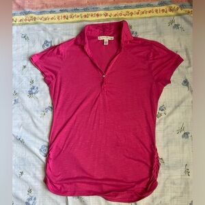🌾Bright Pink Collared Short Sleeve Women's Top
